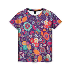 Женская футболка 3D с принтом Цветочный взрыв , 100% полиэфир ( синтетическое хлопкоподобное полотно) | прямой крой, круглый вырез горловины, длина до линии бедер | vppdgryphon | арт | взрыв | краска | тропики | цветные | цветок | цветочный | цветы