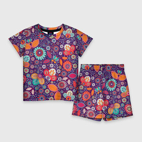 Детский костюм с шортами 3D с принтом Цветочный взрыв ,  |  | vppdgryphon | арт | взрыв | краска | тропики | цветные | цветок | цветочный | цветы
