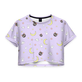 Женская футболка 3D укороченная с принтом Сейлор Мур , 100% полиэстер | круглая горловина, длина футболки до линии талии, рукава с отворотами | cat | sailor moon | киса | кот | луна | сейлор мун | сэйлор мун