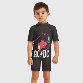 Детский купальный костюм 3D с принтом Чёрт AC/DC , Полиэстер 85%, Спандекс 15% | застежка на молнии на спине | ac dc | acdc | ангус янг | блюз рок | крис слэйд | рок группа | рок н ролл | стиви янг | хард рок | эксл роуз