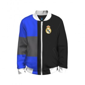 Детский бомбер 3D с принтом Real Madrid 2018 Black Version , 100% полиэстер | застегивается на молнию, по бокам два кармана без застежек, мягкие манжеты, по низу бомбера и на воротнике — эластичная резинка | Тематика изображения на принте: emirates | fc | real madrid | клуб | мяч | реал мадрид