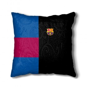 Подушка 3D с принтом FC Barcelona Black Version , наволочка – 100% полиэстер, наполнитель – холлофайбер (легкий наполнитель, не вызывает аллергию). | состоит из подушки и наволочки. Наволочка на молнии, легко снимается для стирки | 