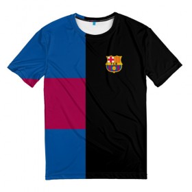Мужская футболка 3D с принтом FC Barcelona Black Version , 100% полиэфир | прямой крой, круглый вырез горловины, длина до линии бедер | 