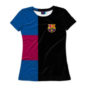 Женская футболка 3D с принтом FC Barcelona Black Version , 100% полиэфир ( синтетическое хлопкоподобное полотно) | прямой крой, круглый вырез горловины, длина до линии бедер | 