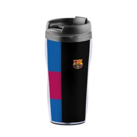 Термокружка-непроливайка с принтом FC Barcelona Black Version , внутренняя часть — пищевой пластик, наружная часть — прозрачный пластик, между ними — полиграфическая вставка с рисунком | объем — 350 мл, герметичная крышка | 