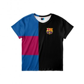 Детская футболка 3D с принтом FC Barcelona Black Version , 100% гипоаллергенный полиэфир | прямой крой, круглый вырез горловины, длина до линии бедер, чуть спущенное плечо, ткань немного тянется | 