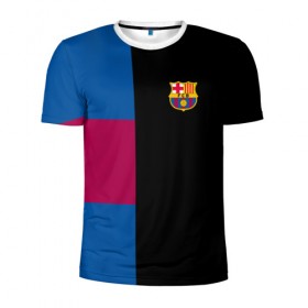 Мужская футболка 3D спортивная с принтом FC Barcelona Black Version , 100% полиэстер с улучшенными характеристиками | приталенный силуэт, круглая горловина, широкие плечи, сужается к линии бедра | Тематика изображения на принте: 
