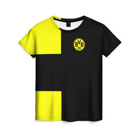 Женская футболка 3D с принтом FC Borussia Dortmund Black , 100% полиэфир ( синтетическое хлопкоподобное полотно) | прямой крой, круглый вырез горловины, длина до линии бедер | боруссия | дортмунд
