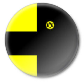 Значок с принтом FC Borussia Dortmund Black ,  металл | круглая форма, металлическая застежка в виде булавки | Тематика изображения на принте: боруссия | дортмунд