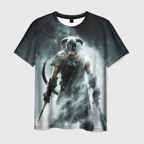 Мужская футболка 3D с принтом Skyrim , 100% полиэфир | прямой крой, круглый вырез горловины, длина до линии бедер | elder scrolls | дракон | игра | свитки | скайрим