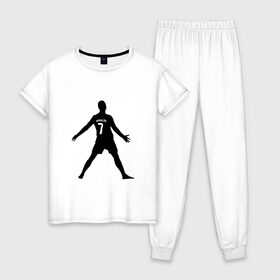 Женская пижама хлопок с принтом Cristiano Ronaldo Real Madrid , 100% хлопок | брюки и футболка прямого кроя, без карманов, на брюках мягкая резинка на поясе и по низу штанин | cristiano ronaldo real madrid | криштиану роналду