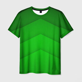 Мужская футболка 3D с принтом Зеленые полосы , 100% полиэфир | прямой крой, круглый вырез горловины, длина до линии бедер | абстракция | геометрия | зеленый | модные.мода | пирамиды | полосы.линии | тренды | треугольники | узоры