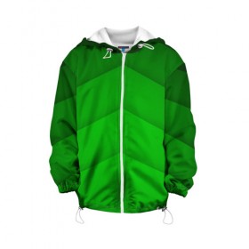 Детская куртка 3D с принтом Зеленые полосы , 100% полиэстер | застежка — молния, подол и капюшон оформлены резинкой с фиксаторами, по бокам — два кармана без застежек, один потайной карман на груди, плотность верхнего слоя — 90 г/м2; плотность флисового подклада — 260 г/м2 | абстракция | геометрия | зеленый | модные.мода | пирамиды | полосы.линии | тренды | треугольники | узоры