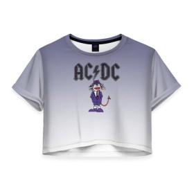Женская футболка 3D укороченная с принтом AC/DC чертенок , 100% полиэстер | круглая горловина, длина футболки до линии талии, рукава с отворотами | 