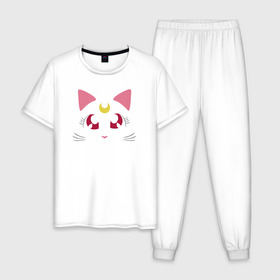 Мужская пижама хлопок с принтом Guarding Cat , 100% хлопок | брюки и футболка прямого кроя, без карманов, на брюках мягкая резинка на поясе и по низу штанин
 | Тематика изображения на принте: anime | sailor moon | аниме | сейлор мун