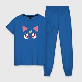 Женская пижама хлопок с принтом Guarding Cat , 100% хлопок | брюки и футболка прямого кроя, без карманов, на брюках мягкая резинка на поясе и по низу штанин | Тематика изображения на принте: anime | sailor moon | аниме | сейлор мун