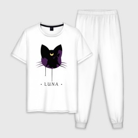 Мужская пижама хлопок с принтом Luna , 100% хлопок | брюки и футболка прямого кроя, без карманов, на брюках мягкая резинка на поясе и по низу штанин
 | anime | sailor moon | аниме | сейлор мун
