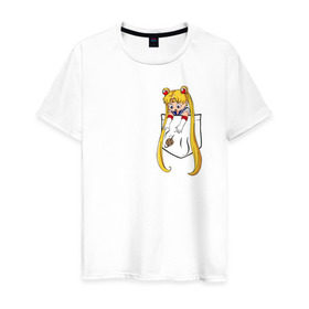 Мужская футболка хлопок с принтом Little Pocket Moon , 100% хлопок | прямой крой, круглый вырез горловины, длина до линии бедер, слегка спущенное плечо. | anime | sailor moon | аниме | сейлор мун