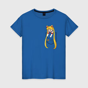 Женская футболка хлопок с принтом Little Pocket Moon , 100% хлопок | прямой крой, круглый вырез горловины, длина до линии бедер, слегка спущенное плечо | anime | sailor moon | аниме | сейлор мун