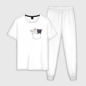 Мужская пижама хлопок с принтом Кисы , 100% хлопок | брюки и футболка прямого кроя, без карманов, на брюках мягкая резинка на поясе и по низу штанин
 | anime | cat | sailor moon | аниме | кисы | сейлор мун