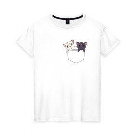 Женская футболка хлопок с принтом Кисы , 100% хлопок | прямой крой, круглый вырез горловины, длина до линии бедер, слегка спущенное плечо | anime | cat | sailor moon | аниме | кисы | сейлор мун