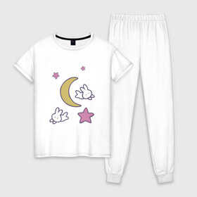 Женская пижама хлопок с принтом Луна , 100% хлопок | брюки и футболка прямого кроя, без карманов, на брюках мягкая резинка на поясе и по низу штанин | anime | sailor moon | аниме | сейлор мун