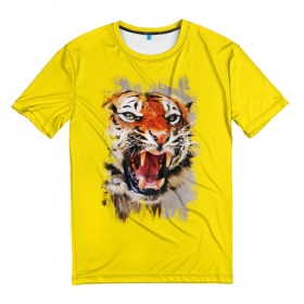 Мужская футболка 3D с принтом Tiger art , 100% полиэфир | прямой крой, круглый вырез горловины, длина до линии бедер | 