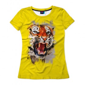 Женская футболка 3D с принтом Tiger art , 100% полиэфир ( синтетическое хлопкоподобное полотно) | прямой крой, круглый вырез горловины, длина до линии бедер | 
