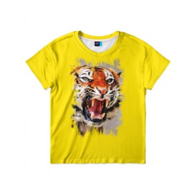Детская футболка 3D с принтом Tiger art , 100% гипоаллергенный полиэфир | прямой крой, круглый вырез горловины, длина до линии бедер, чуть спущенное плечо, ткань немного тянется | Тематика изображения на принте: 