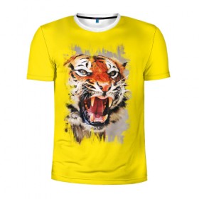 Мужская футболка 3D спортивная с принтом Tiger art , 100% полиэстер с улучшенными характеристиками | приталенный силуэт, круглая горловина, широкие плечи, сужается к линии бедра | 
