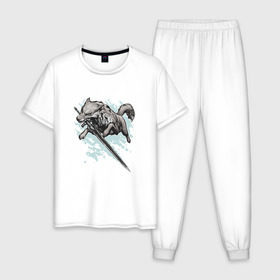Мужская пижама хлопок с принтом The Swordswolf , 100% хлопок | брюки и футболка прямого кроя, без карманов, на брюках мягкая резинка на поясе и по низу штанин
 | дарк соулс
