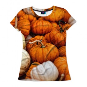 Женская футболка 3D с принтом тыквы , 100% полиэфир ( синтетическое хлопкоподобное полотно) | прямой крой, круглый вырез горловины, длина до линии бедер | halloween | дача | овощи | октябрь | оранжевый | осень | сентябрь | тыква | хеллуин