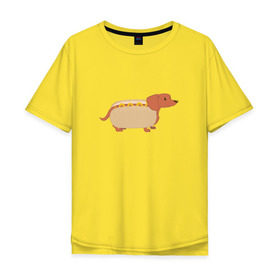 Мужская футболка хлопок Oversize с принтом Хот дог , 100% хлопок | свободный крой, круглый ворот, “спинка” длиннее передней части | год собаки | собака | такса