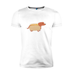 Мужская футболка премиум с принтом Хот дог , 92% хлопок, 8% лайкра | приталенный силуэт, круглый вырез ворота, длина до линии бедра, короткий рукав | год собаки | собака | такса
