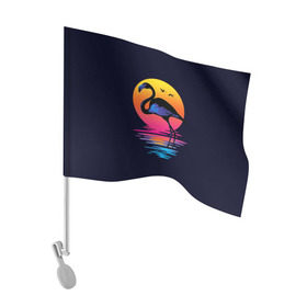 Флаг для автомобиля с принтом Фламинго дитя заката , 100% полиэстер | Размер: 30*21 см | Тематика изображения на принте: закат | море | птица | ретро | стиль | фламинго