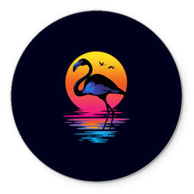 Коврик круглый с принтом Фламинго дитя заката , резина и полиэстер | круглая форма, изображение наносится на всю лицевую часть | закат | море | птица | ретро | стиль | фламинго
