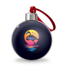 Ёлочный шар с принтом Фламинго дитя заката , Пластик | Диаметр: 77 мм | закат | море | птица | ретро | стиль | фламинго