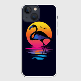 Чехол для iPhone 13 mini с принтом Фламинго дитя заката ,  |  | закат | море | птица | ретро | стиль | фламинго