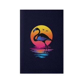 Обложка для паспорта матовая кожа с принтом Фламинго дитя заката , натуральная матовая кожа | размер 19,3 х 13,7 см; прозрачные пластиковые крепления | Тематика изображения на принте: закат | море | птица | ретро | стиль | фламинго