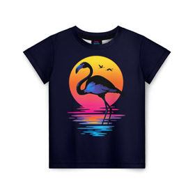 Детская футболка 3D с принтом Фламинго дитя заката , 100% гипоаллергенный полиэфир | прямой крой, круглый вырез горловины, длина до линии бедер, чуть спущенное плечо, ткань немного тянется | закат | море | птица | ретро | стиль | фламинго