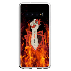Чехол для Samsung Galaxy S10 с принтом Hot Heart , Силикон | Область печати: задняя сторона чехла, без боковых панелей | Тематика изображения на принте: fire | heart | hot | satan | горячий | красный | культ | надписи | огниво | огонь | пекло | рок | рокнролл | рука | сатана | секта | сердце | сила | тату | черный | яркие