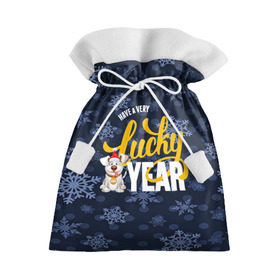 Подарочный 3D мешок с принтом Lucky Year , 100% полиэстер | Размер: 29*39 см | Тематика изображения на принте: new year | santa | год собаки | дед мороз | елка | елочки | новогодний | новый год | подарки | рождество | сантаклаус | снег | снежинки | собака
