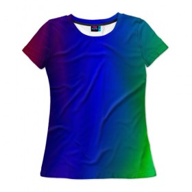 Женская футболка 3D с принтом Цветной градиент , 100% полиэфир ( синтетическое хлопкоподобное полотно) | прямой крой, круглый вырез горловины, длина до линии бедер | абстракция | градиент | зеленый | модные | розовый | синий | цвет | цветные | яркие