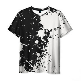 Мужская футболка 3D с принтом Брызги краски , 100% полиэфир | прямой крой, круглый вырез горловины, длина до линии бедер | Тематика изображения на принте: абстракция | белое | брызги | краска | пятно | черное