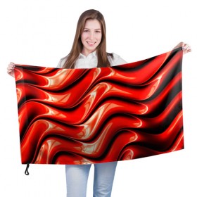 Флаг 3D с принтом Жидкие металл (красный) , 100% полиэстер | плотность ткани — 95 г/м2, размер — 67 х 109 см. Принт наносится с одной стороны | абстракция | блеск | блики | краска | линии | металл | отражение | узоры
