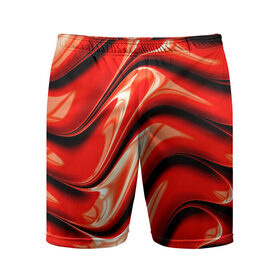 Мужские шорты 3D спортивные с принтом Жидкие металл (красный) ,  |  | Тематика изображения на принте: абстракция | блеск | блики | краска | линии | металл | отражение | узоры