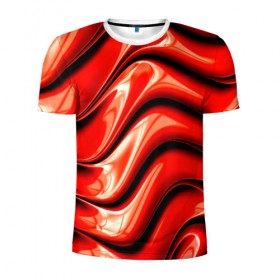 Мужская футболка 3D спортивная с принтом Жидкие металл (красный) , 100% полиэстер с улучшенными характеристиками | приталенный силуэт, круглая горловина, широкие плечи, сужается к линии бедра | абстракция | блеск | блики | краска | линии | металл | отражение | узоры