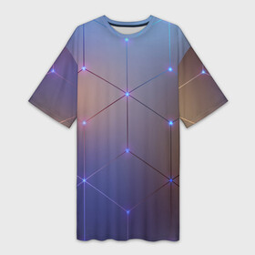 Платье-футболка 3D с принтом НЕЙРОННАЯ СЕТЬ | NEURAL NETWORK ,  |  | abstraction | geometry | hexagon | neon | neuronet | paints | stripes | texture | triangle | абстракция | брызги | геометрия | краски | нейросеть | неон | неоновый | соты | текстура