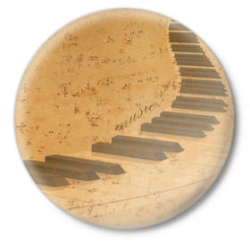 Значок с принтом Клавиши пианино ,  металл | круглая форма, металлическая застежка в виде булавки | для | до | клавиши | ля | мелодия | ми | музыка | музыканта | ноты | оркестр | пианино | подарок | ре | рояль | си | соль | стан | фа