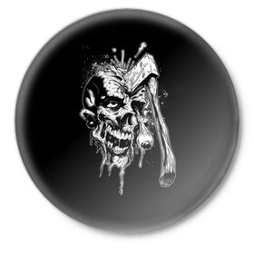 Значок с принтом Зомби ,  металл | круглая форма, металлическая застежка в виде булавки | art | eyes | skull | zombie | апокалипсис | армагеддон | глаза | искусство | монстр | скелет | топор | череп